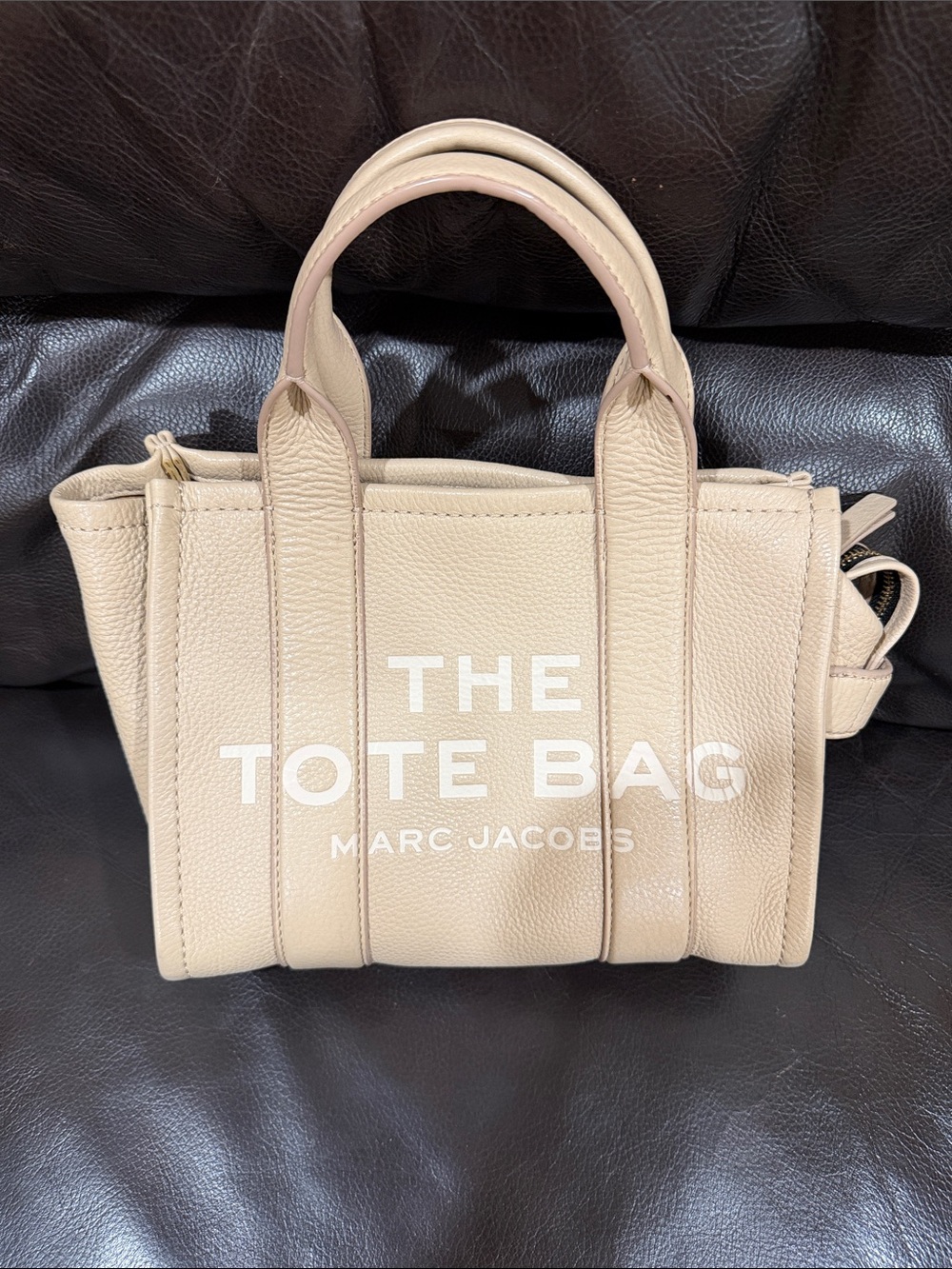 Marc Jacobs Beige 'The Tote Bag' Pebbled Leather Mini Tote